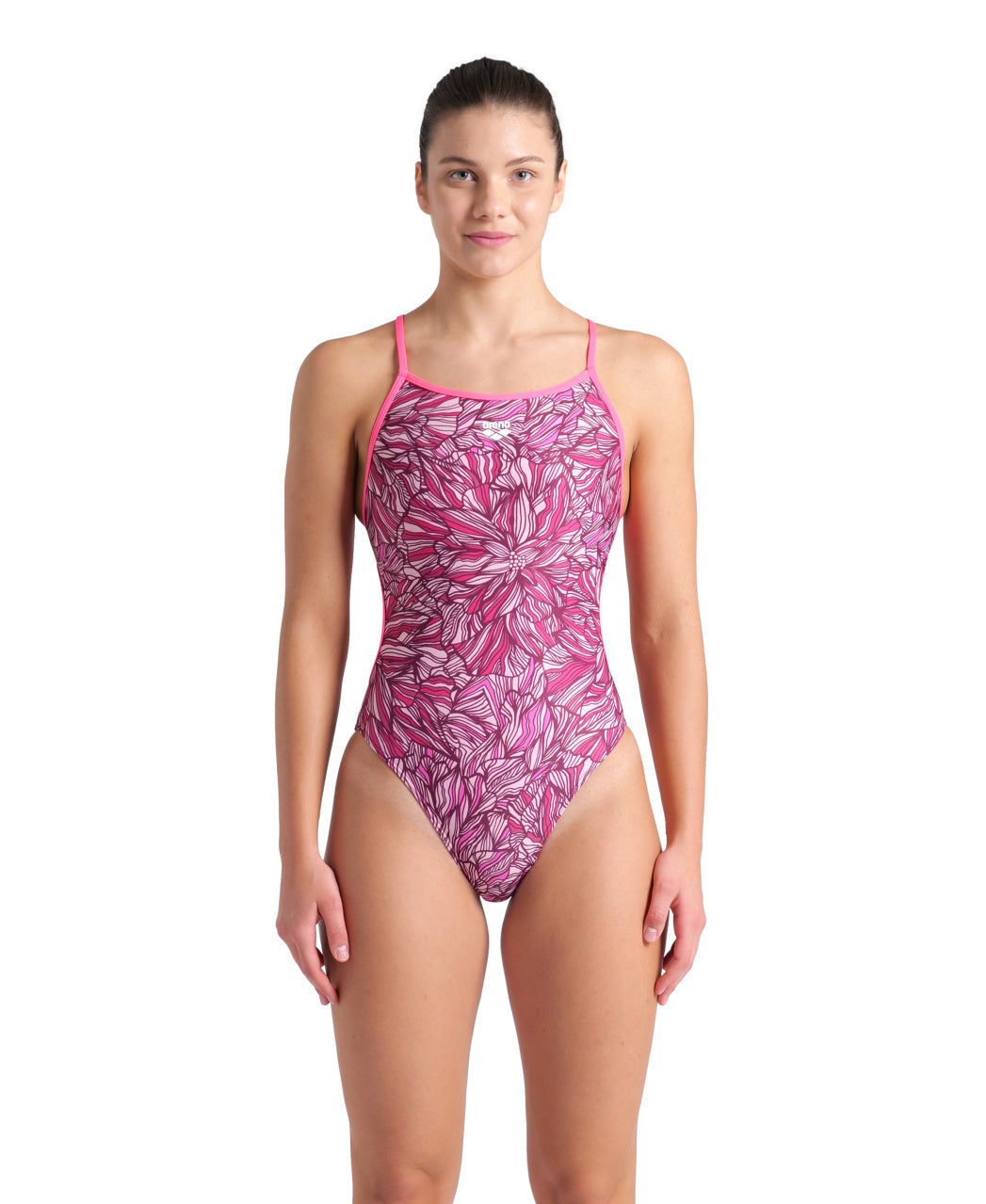 WOMENS ARENA PINK DALHIA SWIMSUIT LACE BACK