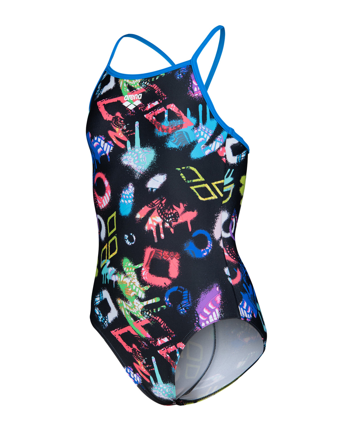 GIRLS ARENA GRAFFITI SWIMSUIT LIGHT DROP BACK L
